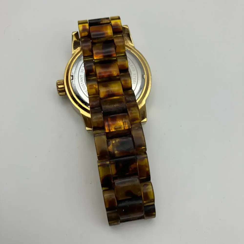 Viceroy Quartz Watch Gold Tone Tortoise Shell Band 30M Water Resistant Date Dial